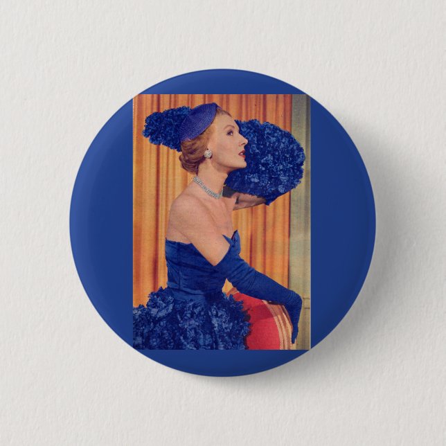 1950s beautiful in blue 2 inch round button (Front)