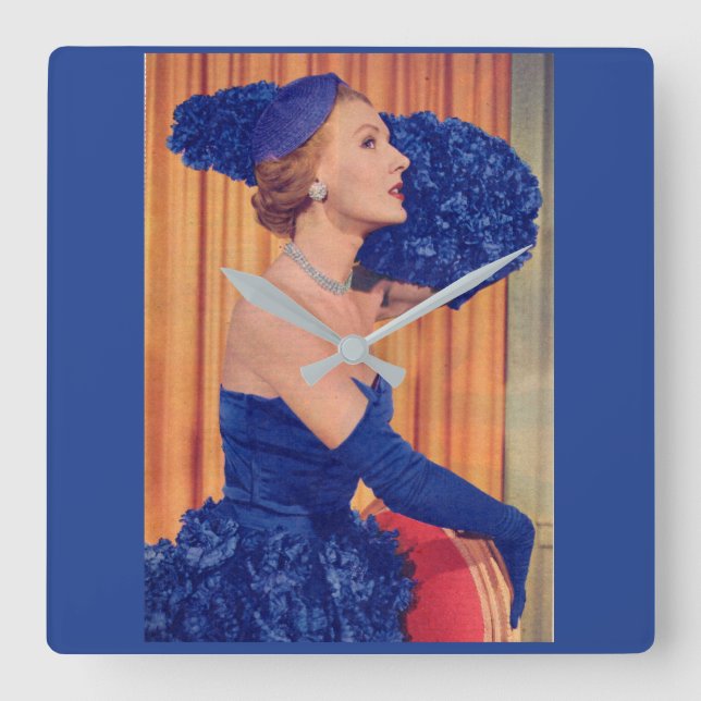 1950s beautiful in blue square wall clock (Front)
