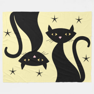 1950s Black Cat, yellow Fleece Blanket