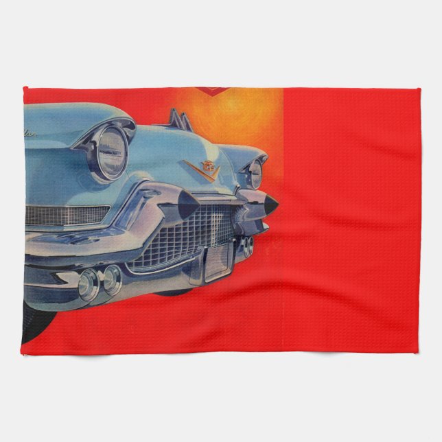 1950s blue Cadillac grille Kitchen Towel (Horizontal)