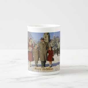 1950s British Family Christmas Church Stroll Bone China Mug