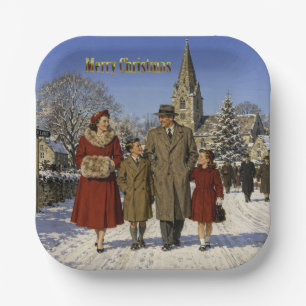 1950s British Family Christmas Church Stroll  Paper Plate