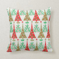 1950s Cartoon Christmas Tree Throw Pillow