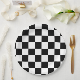 1950's Chequerboard 50's Retro race Black & White Paper Plate