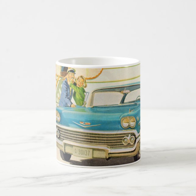 1950s Chevy Impala blue with fins Coffee Mug (Center)