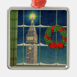 1950s Christmas in the city Metal Ornament
