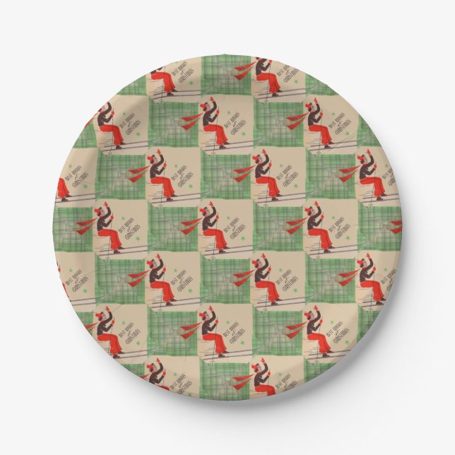 1950s Christmas skier Paper Plate (Front)