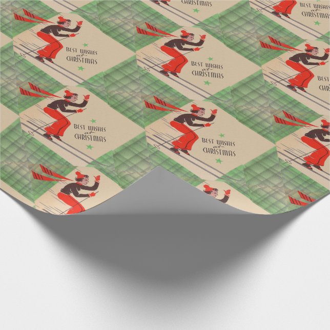 1950s Christmas skier print Wrapping Paper (Corner)