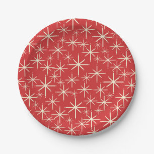 1950s Christmas Star Retro Vintage Atomic Pattern  Paper Plate