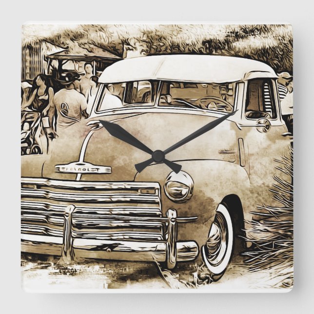 1950's Classic Chevy Chevrolet Truck Square Wall Clock (Front)