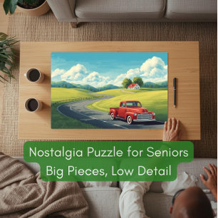 1950s Country Road & Red Pickup Truck for Seniors Jigsaw Puzzle