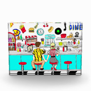 1950's Couple Holding Hands at  Diner  Photo Block