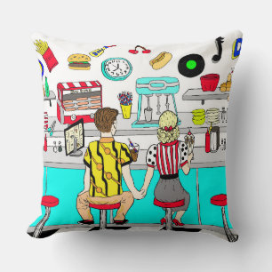 1950's Couple Holding Hands at  Diner   Throw Pill Pillow
