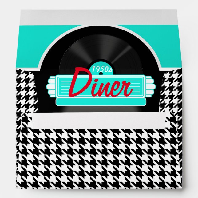 1950s Diner black & white chequered retro Envelope (Back (Bottom))