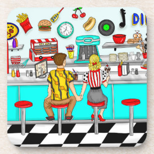 1950's Diner Couple Holding Hands Coaster