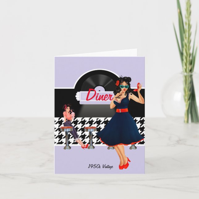 1950s Diner lavender black & white chequered Invitation (Front)
