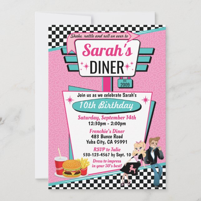 1950's Diner Retro Birthday Party Sock Hop Design Invitation (Front)