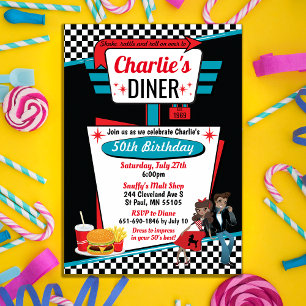 1950's Diner Retro Birthday Party Sock Hop Design Invitation