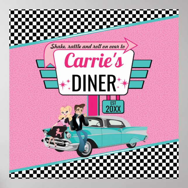 1950's Diner Retro Birthday Party Sock Hop Design  Poster (Front)