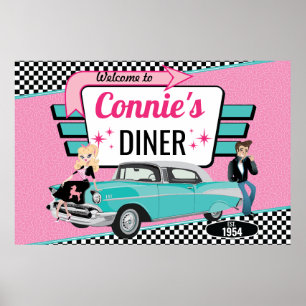 1950's Diner Retro Car Birthday Party Sock Hop Poster
