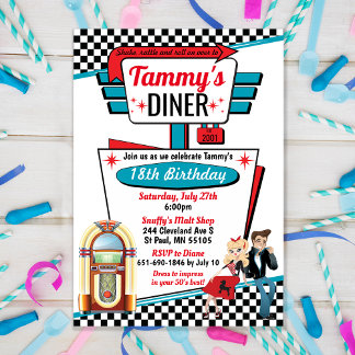 1950's Diner Retro Sock Hop Grease Party Invitation