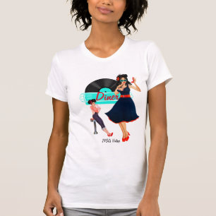 1950s Diner teal black & white chequered retro T-Shirt