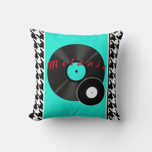 1950s Diner teal black & white chequered retro Throw Pillow