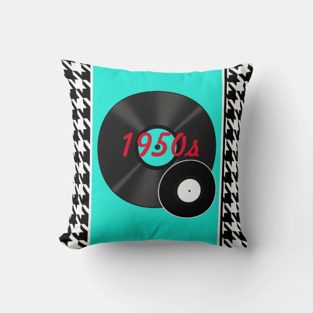 1950s Diner teal black & white chequered retro Throw Pillow (Front)