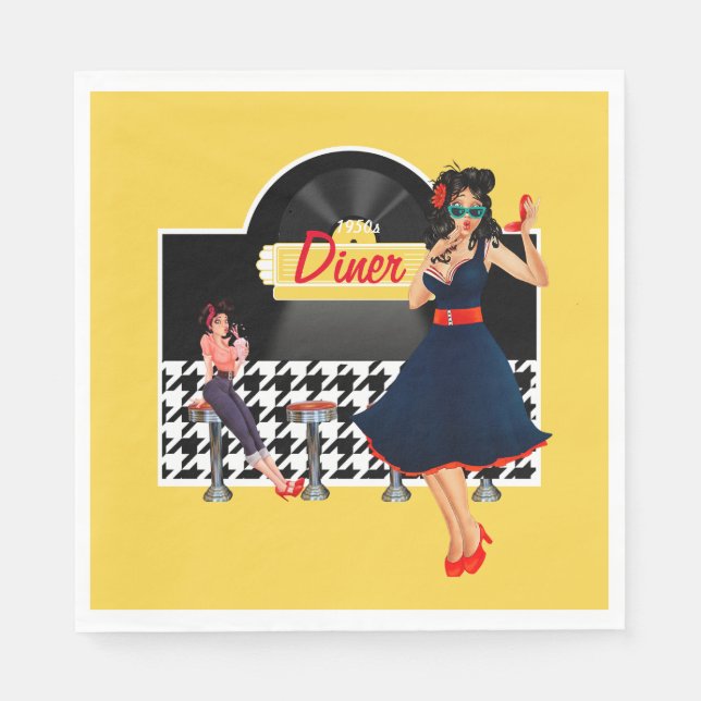 1950s Diner yellow black & white chequered Napkin (Front)