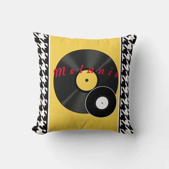 1950s Diner yellow black & white chequered Throw Pillow (Front)