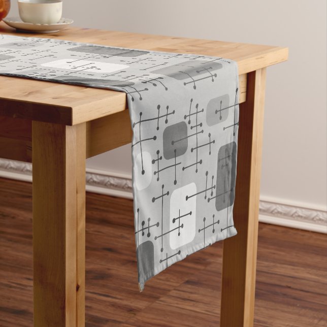 1950s Eames Era Art Crosshairs Gray Short Table Runner (In Situ)