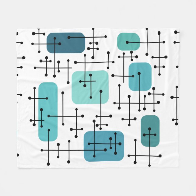 1950s Eames Era Art Crosshairs Turquoise Fleece Blanket (Front (Horizontal))