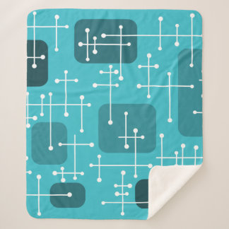 1950s Eames Era Art Crosshairs Turquoise Sherpa Blanket