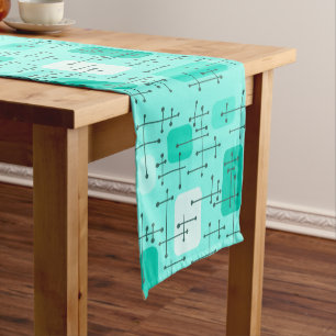 1950s Eames Era Art Crosshairs Turquoise Short Table Runner