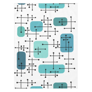 1950s Eames Era Art Crosshairs Turquoise Tablecloth