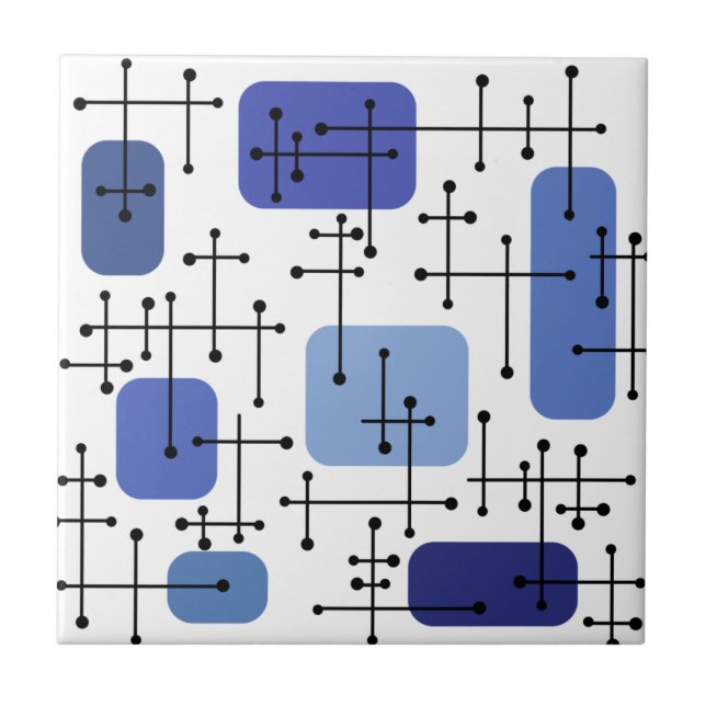 1950s Eames Era Art Crosshairs White Blue Tile (Front)