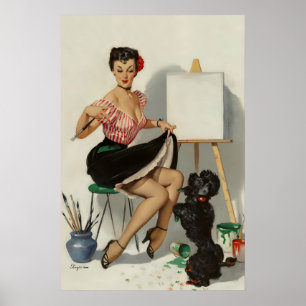 1950's Elvgren Pin-Up Dog Poster Some Help  For