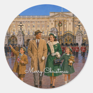 1950s Family Christmas London Promenade Classic Round Sticker
