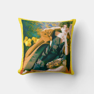 1950s fashion portrait throw pillow