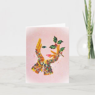 1950s Fashionable Woman Holly 'Tis the Season Card
