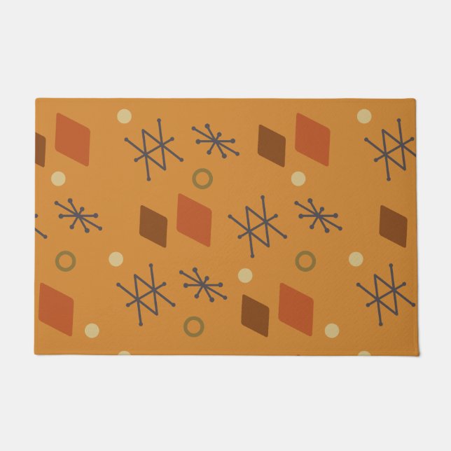1950s Geometric Abstract Art Burnt Orange Doormat (Front)