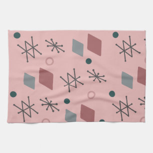 1950s Geometric Abstract Art Pink Grey Kitchen Towel
