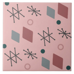 1950s Geometric Abstract Art Pink Grey Tile