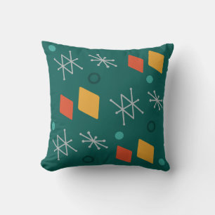1950s Geometric Abstract Art Teal Throw Pillow