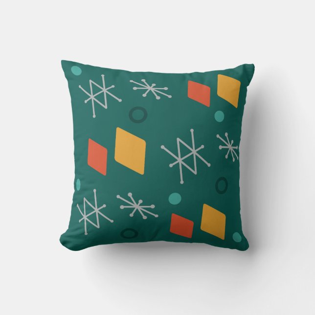 1950s Geometric Abstract Art Teal Throw Pillow (Front)