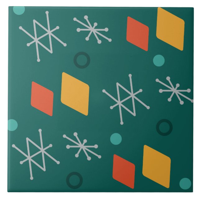 1950s Geometric Abstract Art Teal Tile (Front)