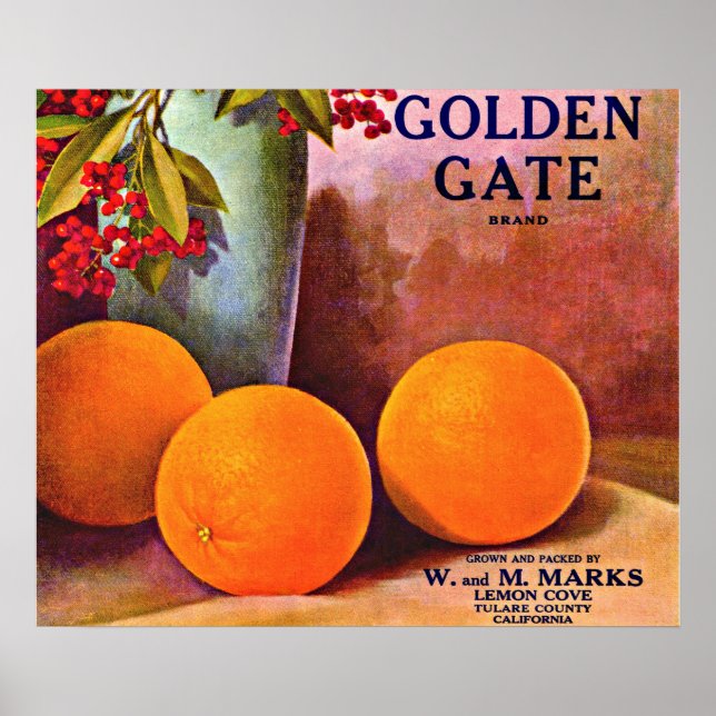 1950s Golden Gate Brand orange crate label Poster (Front)