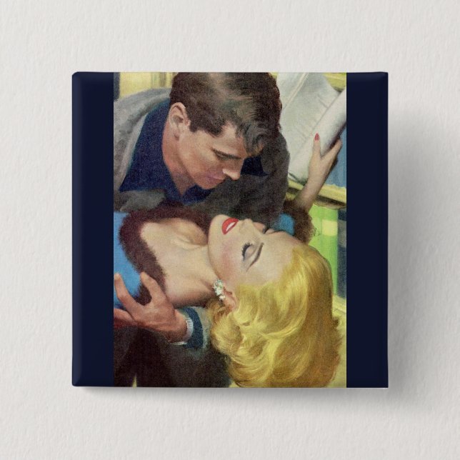 1950s hot office romance 2 inch square button (Front)