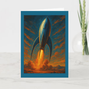 1950s inspired rocket ship card