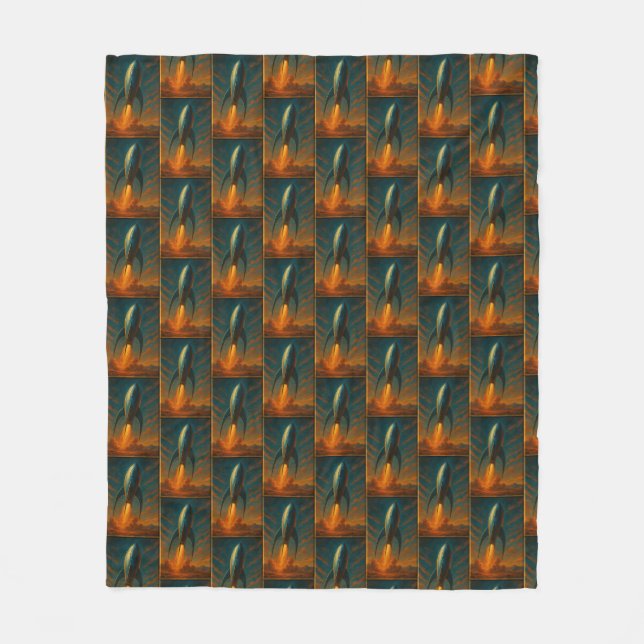 1950s inspired rocket ship  fleece blanket (Front)